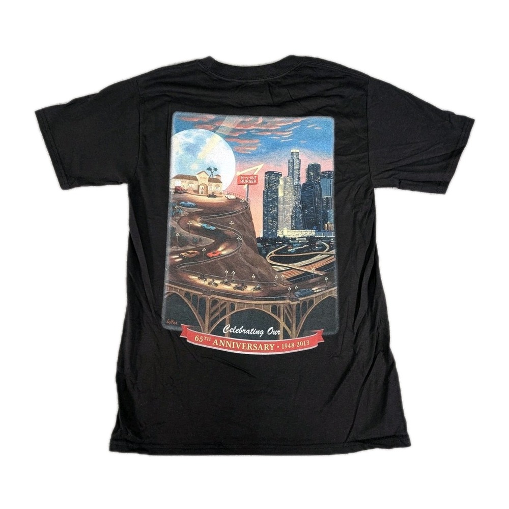 In N Out Burger Shirt Mens Small Black 65th‎ Anniversary Graphic Hanes Beefy T